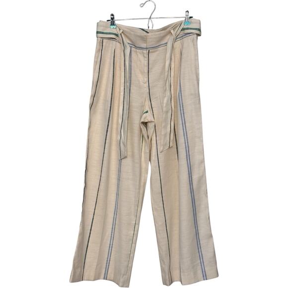 Ann Taylor Tie Waist Striped Linen Blend Wide Leg Pants High Rise Workwear Sz 8 - Picture 2 of 8